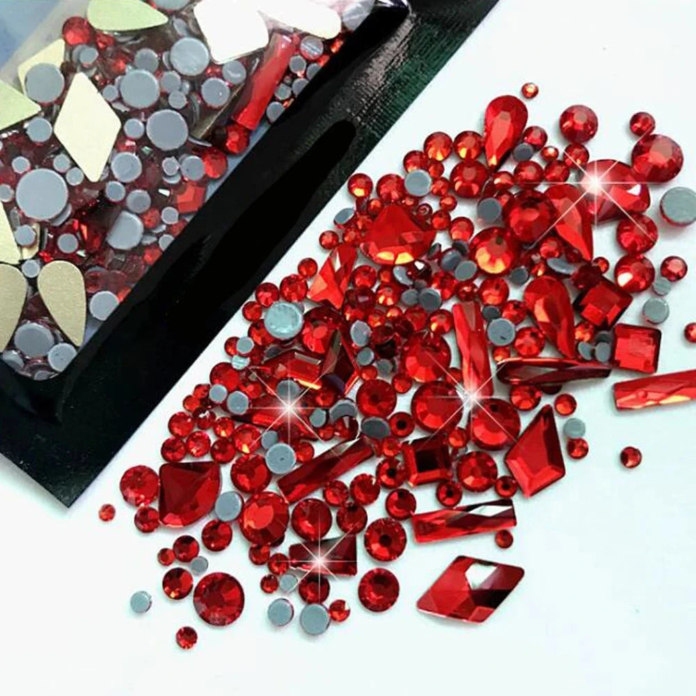 180pcs AB Flatback Glass Nail Art Rhinestones Multi-shape Mixed Diamond Gems Blue Purple Crystal Stones For DIY Nail Decoration Econic Blanks
