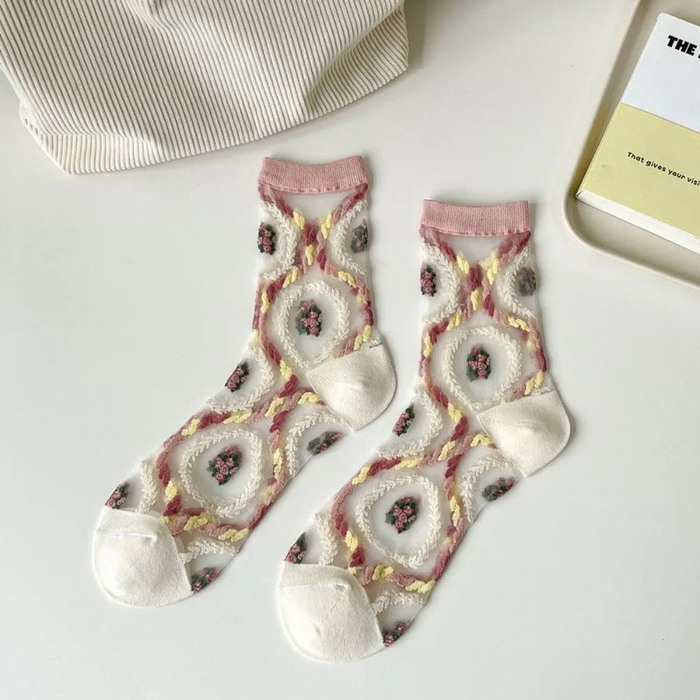 Fashion Socks For Women Summer Breathable Trendy Casual Socks Cute Fashion Korean Style Transparent Lace Sweet Socks Quick Pick Grocers