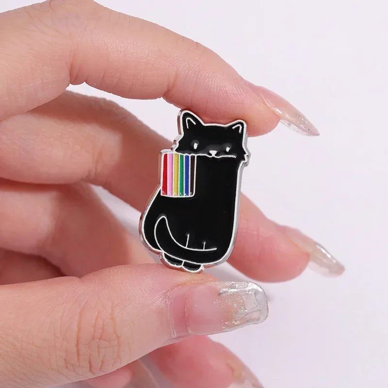 Rainbow Flag LGBT Enamel Pins Cute Black White Cat Pride Brooches Lapel Badges Cartoon Animal Jewelry Gifts for Lovers Friends Quick Pick Grocers