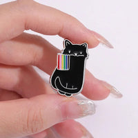 Rainbow Flag LGBT Enamel Pins Cute Black White Cat Pride Brooches Lapel Badges Cartoon Animal Jewelry Gifts for Lovers Friends Quick Pick Grocers