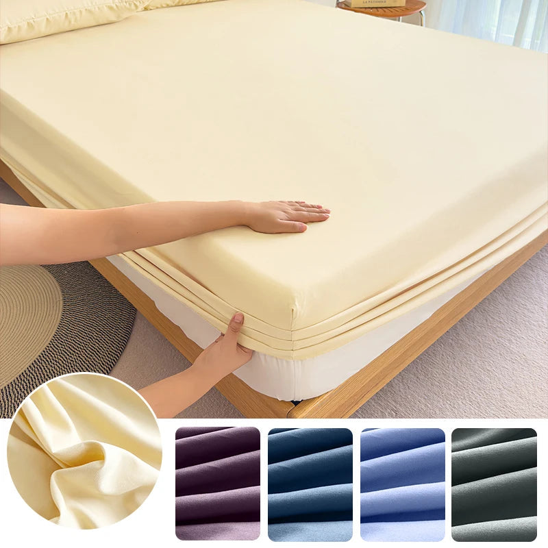 High Quality Fabric Fitted Sheet With Elastic Band Solid Color Mattress Sheet for King Queen Bed 150x200 180x200 200x220cm 1PC Quick Pick Grocers