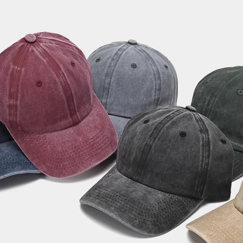 Sunscreen Water Washed MEN'S Baseball Cap with a Small Face, Retro Distressed and Versatile Trendy Duck Tongue Hat, MEN'S Big He Quick Pick Grocers