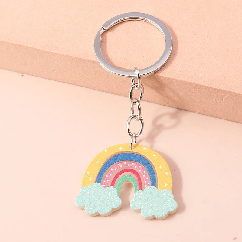 New Colorful Rainbow Keychains for Car Key Souvenir Gift for Women Men DIY Handbag Pendants Hanging Key Ring Jewelry Accessories Quick Pick Grocers