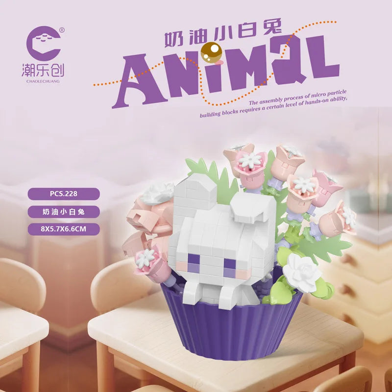 Cute dessert small animals potted bouquet cartoon doll panda puppy building block ornament children toys gift Quick Pick Grocers