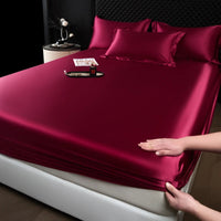 Solid Color Fashion Satin Fitted Sheet Rayon Mattress Cover with Elastic Band Bed Sheet for Bedding 140x200 160x200 Quick Pick Grocers