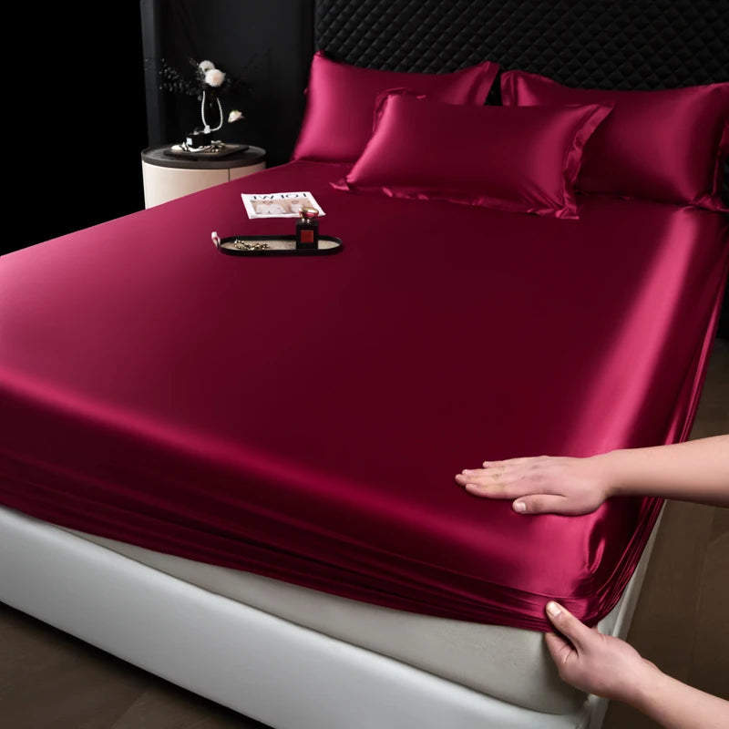 Solid Color Fashion Satin Fitted Sheet Rayon Mattress Cover with Elastic Band Bed Sheet for Bedding 140x200 160x200 Quick Pick Grocers