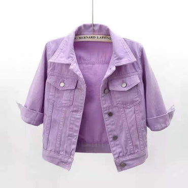 Women Denim Jacket Spring Autumn Short Coat Pink Jean Jackets Casual Tops Purple Yellow Purple Blue Loose Tops Lady Outerwear Quick Pick Grocers