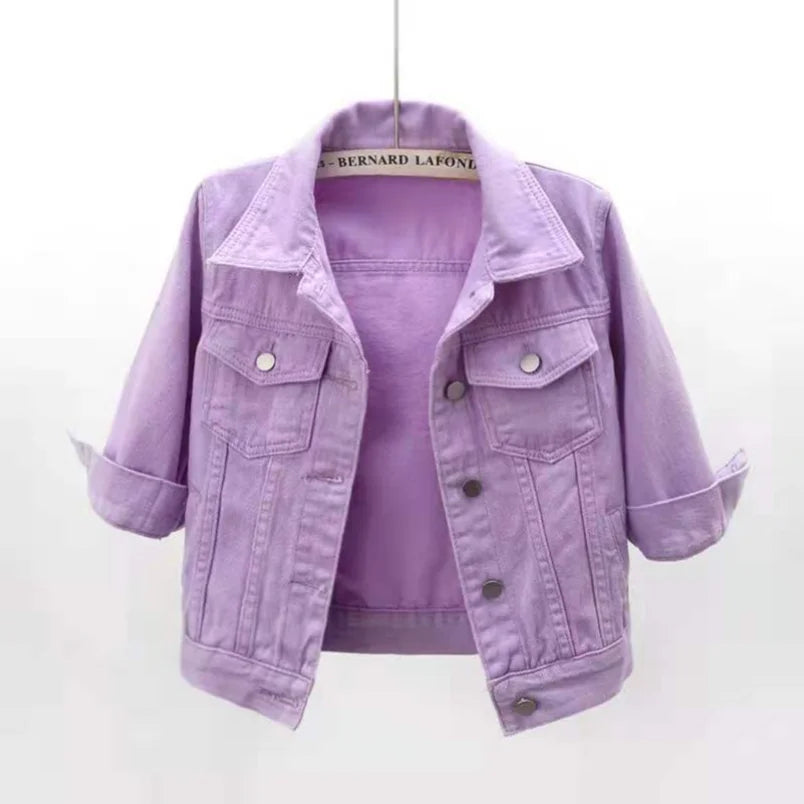 Women Denim Jacket Spring Autumn Short Coat Pink Jean Jackets Casual Tops Purple Yellow Purple Blue Loose Tops Lady Outerwear Quick Pick Grocers