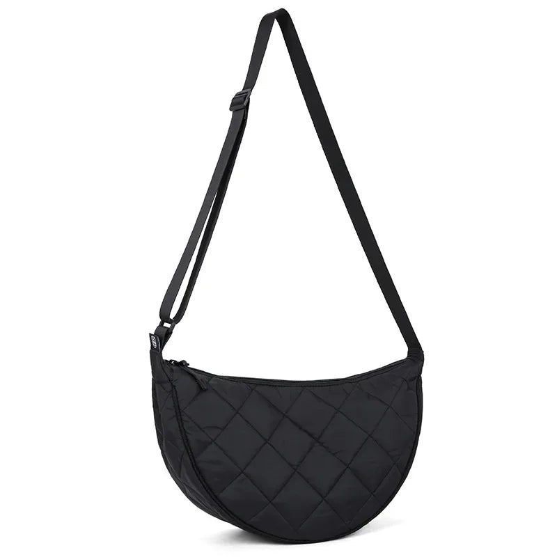 Waist Half Moon Belt Bag Solid Color Crossbody Bag Large Capacity Shoulder Bags Portable Nylon Plaid Travel Bags for Commuting Quick Pick Grocers