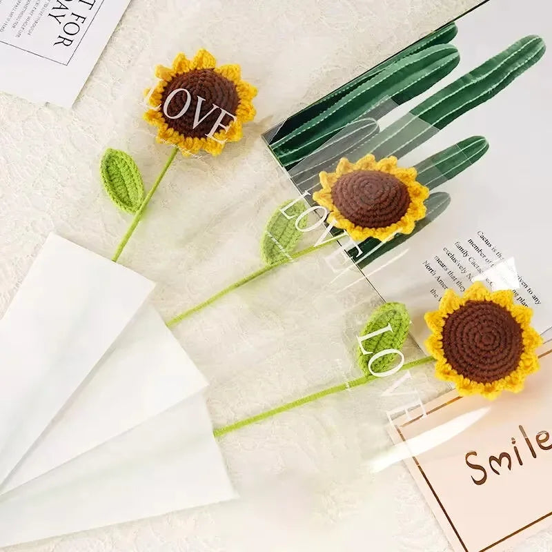 3Pcs Sunflower Hand Woven Bouquet Creative Wool Knitting Flower Sunflower Decorations Teachers Day Mother S Day Birthday Gift Quick Pick Grocers