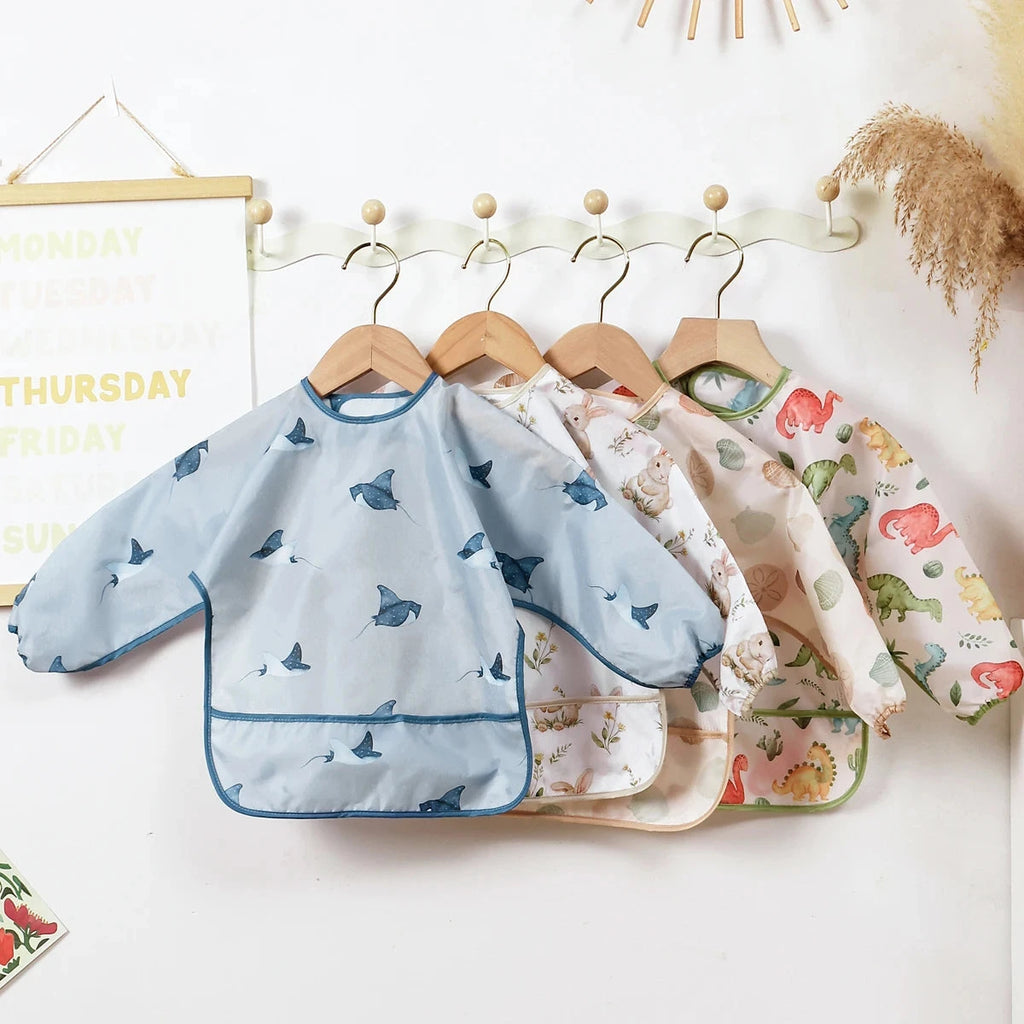Elinfant 1PC Long Sleeve Bibs, Waterproof Feeding Bibs,Washable Burp Cloth,Coveralls Bibs,Easy To Clean,Wash-Free Eating Bibs Econic Blanks