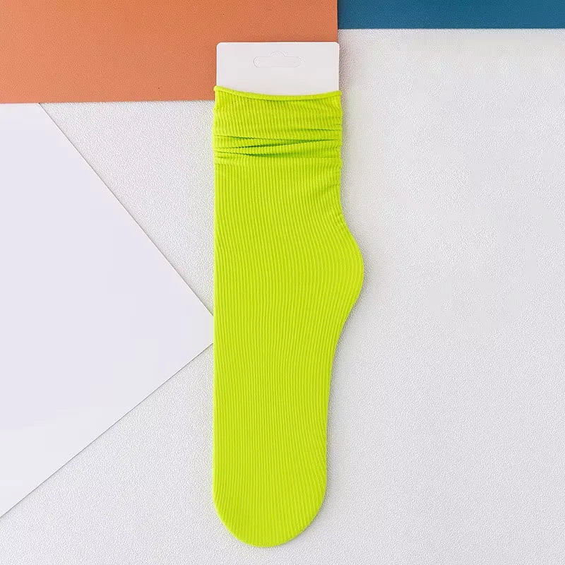 INS Women Girls Summer Thin Long Socks Ice Velvet Soft Breathable Pile of Socks Solid Black White Beige Harajuku High Tube Socks Quick Pick Grocers