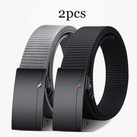 2pcs Fashion Men's Belt Canvas Woven Waistband Automatic Buckle Casual Belt Soft Versatile Jeans Belt Accessories Quick Pick Grocers