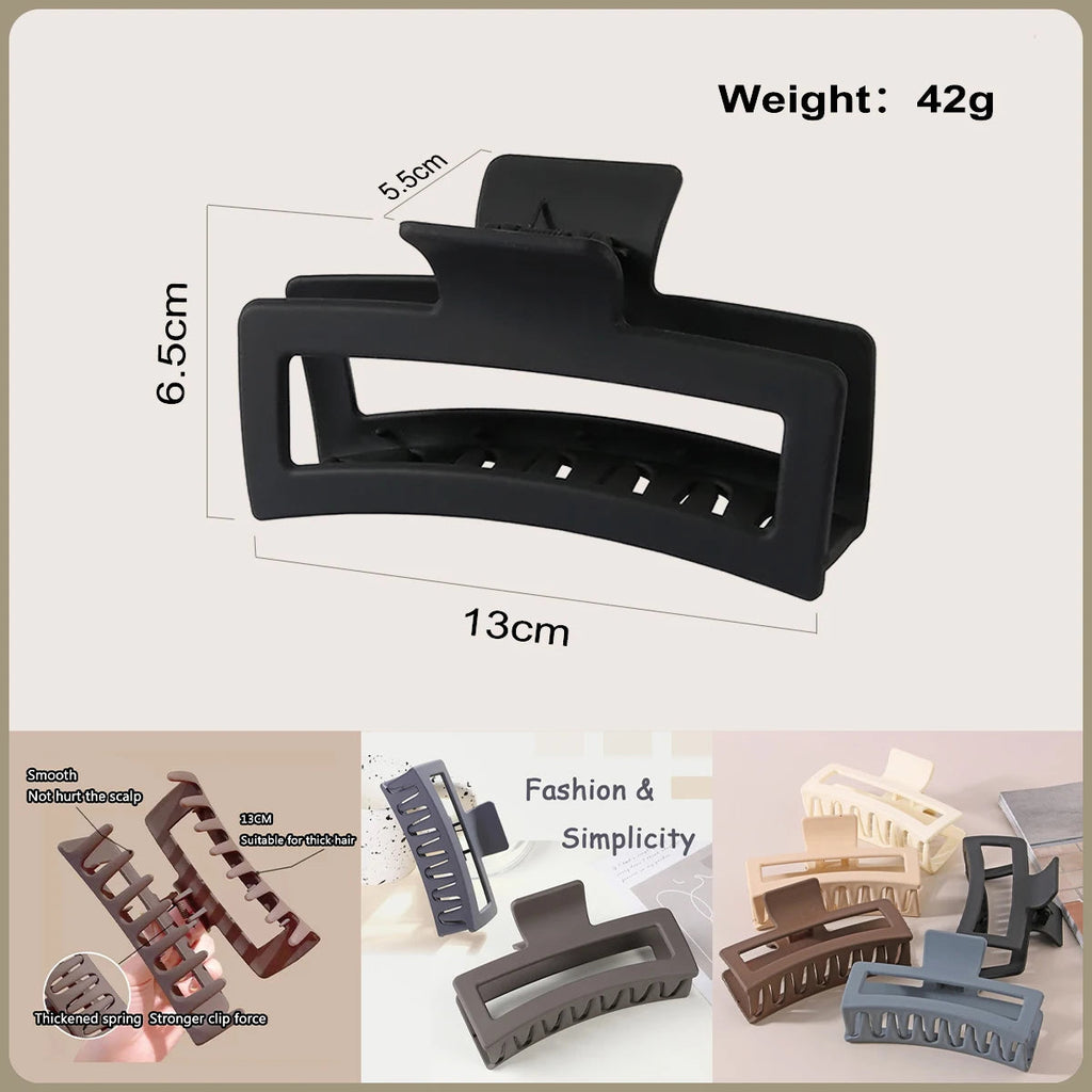 Fashion 13CM Oversized Solid Color Square Frosted Hair Shark Clip Headdress Hair Accessories Suitable For Women Girls Thick Hair Quick Pick Grocers