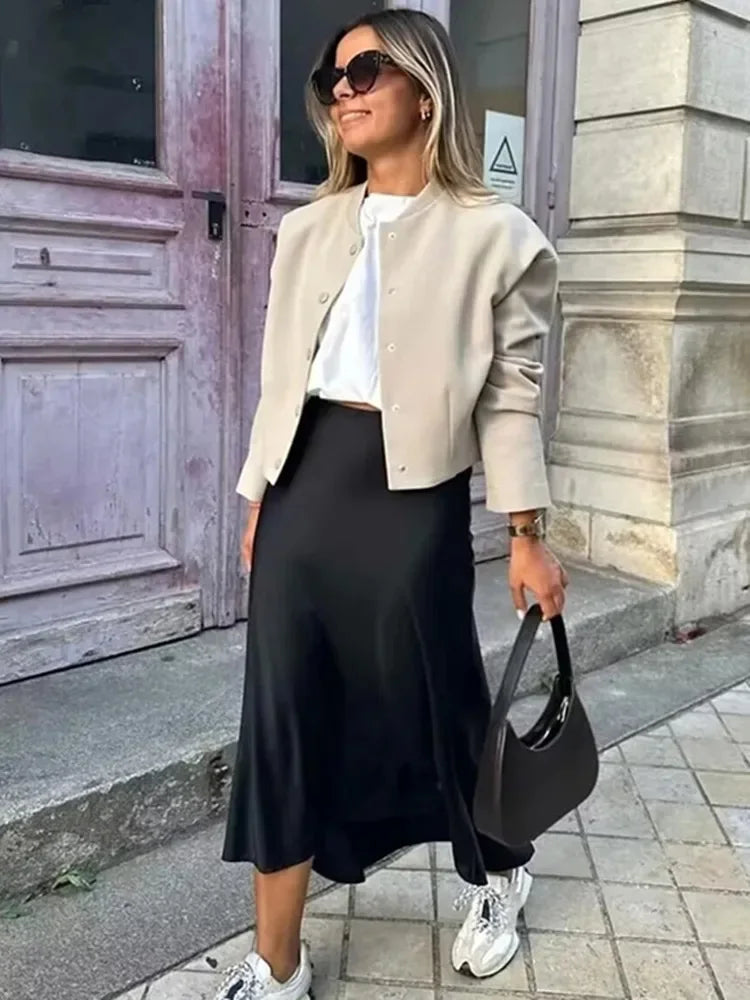 Willshela 2024 Black Satin Skirt Woman High Waist Elegant Long Skirts For Women Fashion Summer Midi Skirt Office Women's Skirts Quick Pick Grocers