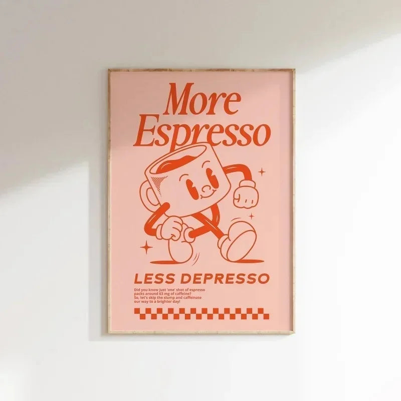 More Espresso Less Depresso Wall Art, Coffee Quote Wall Art, Coffee Station Wall Art, Coffee Bar Print, Cute Prints, Retro Quote Quick Pick Grocers