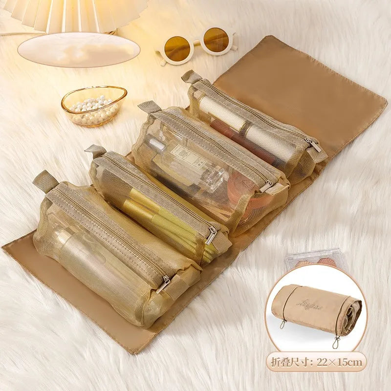 Detachable Cosmetic Bag Portable Large Capacity 4 in 1 Makeup Bags Portable Folding Travel Cosmetics Storage Toiletry Bag Quick Pick Grocers