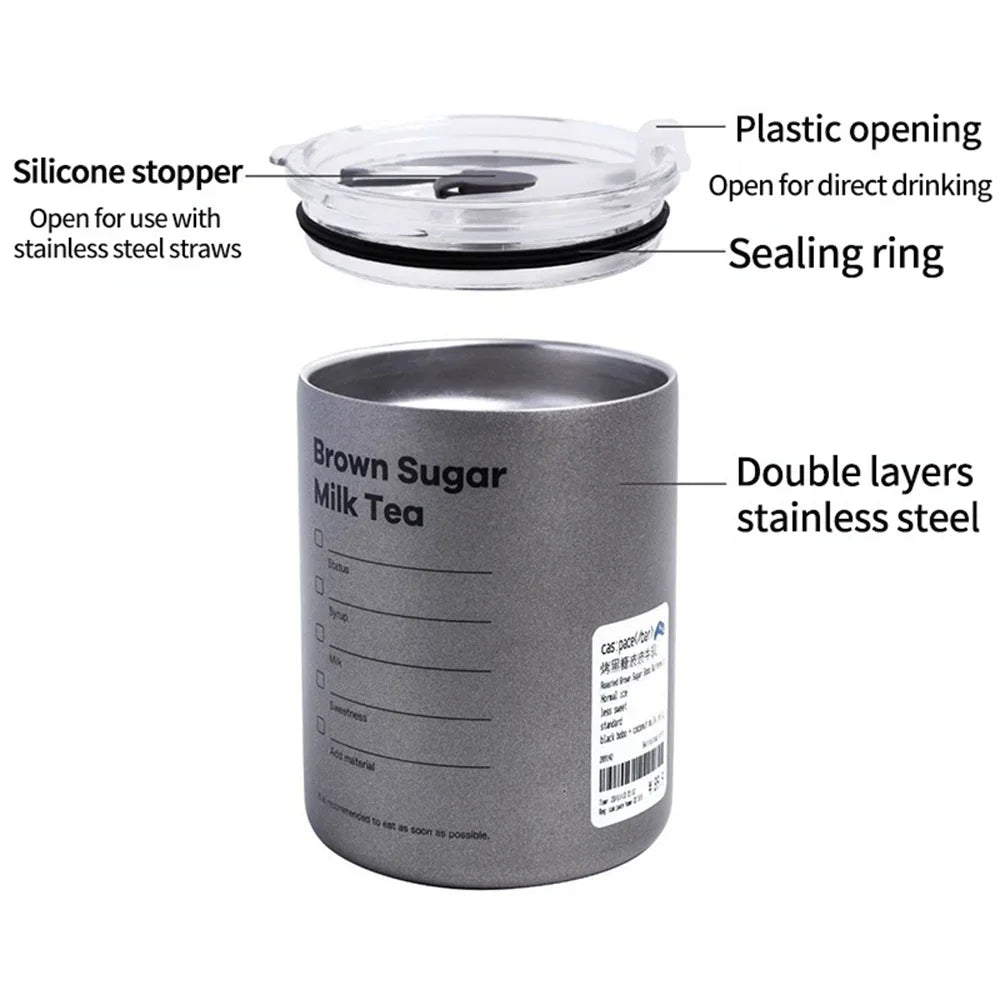 Portable 600ml Thermos Cup 304 Stainless Steel Coffee Mug Thermal Leak-proof Water Bottle with Straw Insulated Bottle Drinkware Quick Pick Grocers