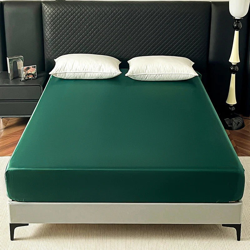 Satin Elastic Fitted Sheet Solid Mattress Cover 360 Band Bed Sheet for Single Double Couple King Queen Full Twin Bedsheet Quick Pick Grocers
