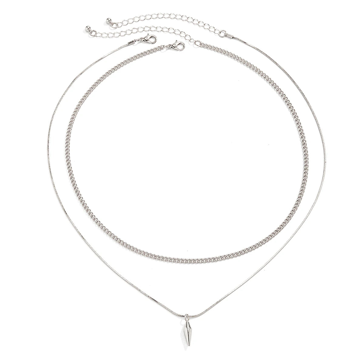 KunJoe 2pcs/set Stainless Steel Metal Rivet Pendant Thin Snake Chain Necklace for Men Punk Silver Color Cuban Link Chain Choker Quick Pick Grocers