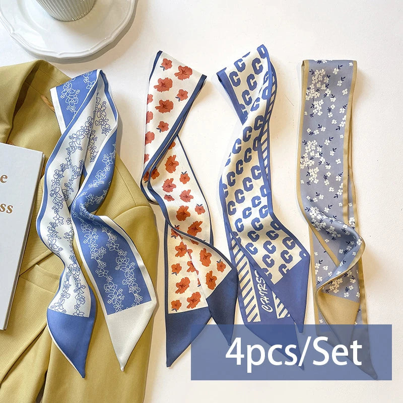 2-6pcs/set Series Silk Satin Scarf Women Cloth Hair Bands Headdress Accessories Lady Scarves Ribbon Neck Ties for Bag Handle Quick Pick Grocers