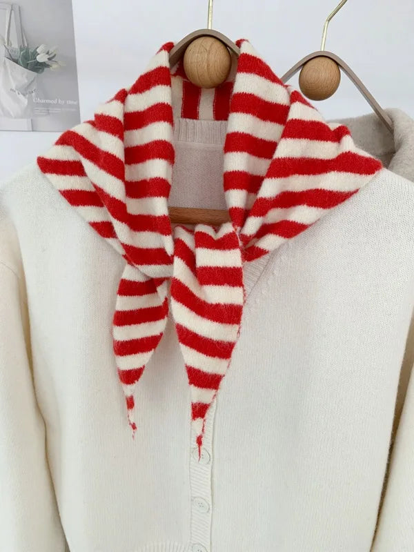 New Women Wool Scarf Shawl Winter Warm Soft Knitted Striped Triangle Fashion Brand Bandana Lady Wool Scarves Quick Pick Grocers
