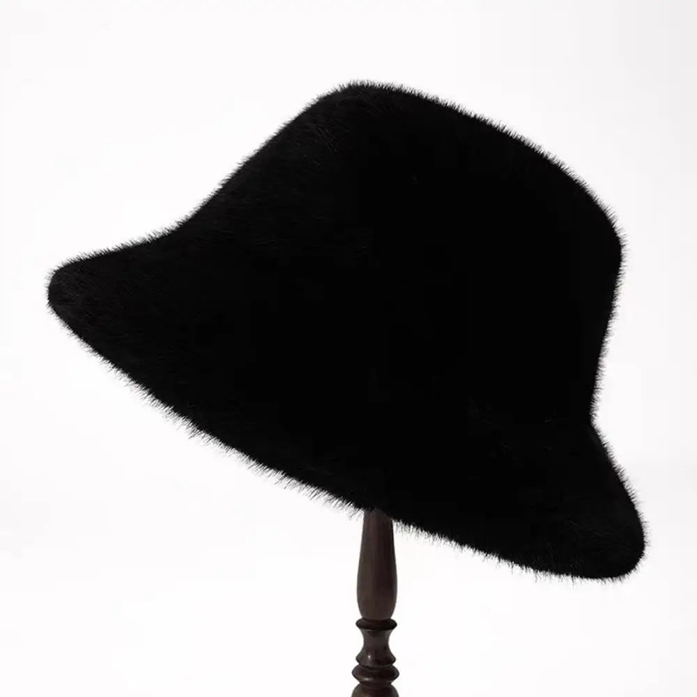 Fluffy Fur Fisherman Hat For Women Winter Plush Ear Protection Cap Windproof Warm Female Panama Caps Solid Fashion Bucket Hat Purest Peak