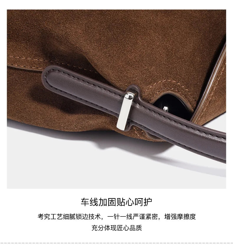 2026 Autumn Winter All-match Bowling Tote All-match Matte Suede Cowhide Leather Women Shoulder Bag Coffee Purple Noble Handbag Quick Pick Grocers