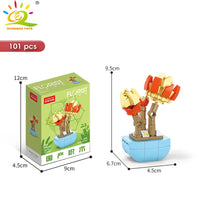 HUIQIBAO MOC Flower Succulent Potted Model Building Block DIY Eternal Bouquet Home Desk Plant Decor Brick Girl Gift Children Toy Quick Pick Grocers
