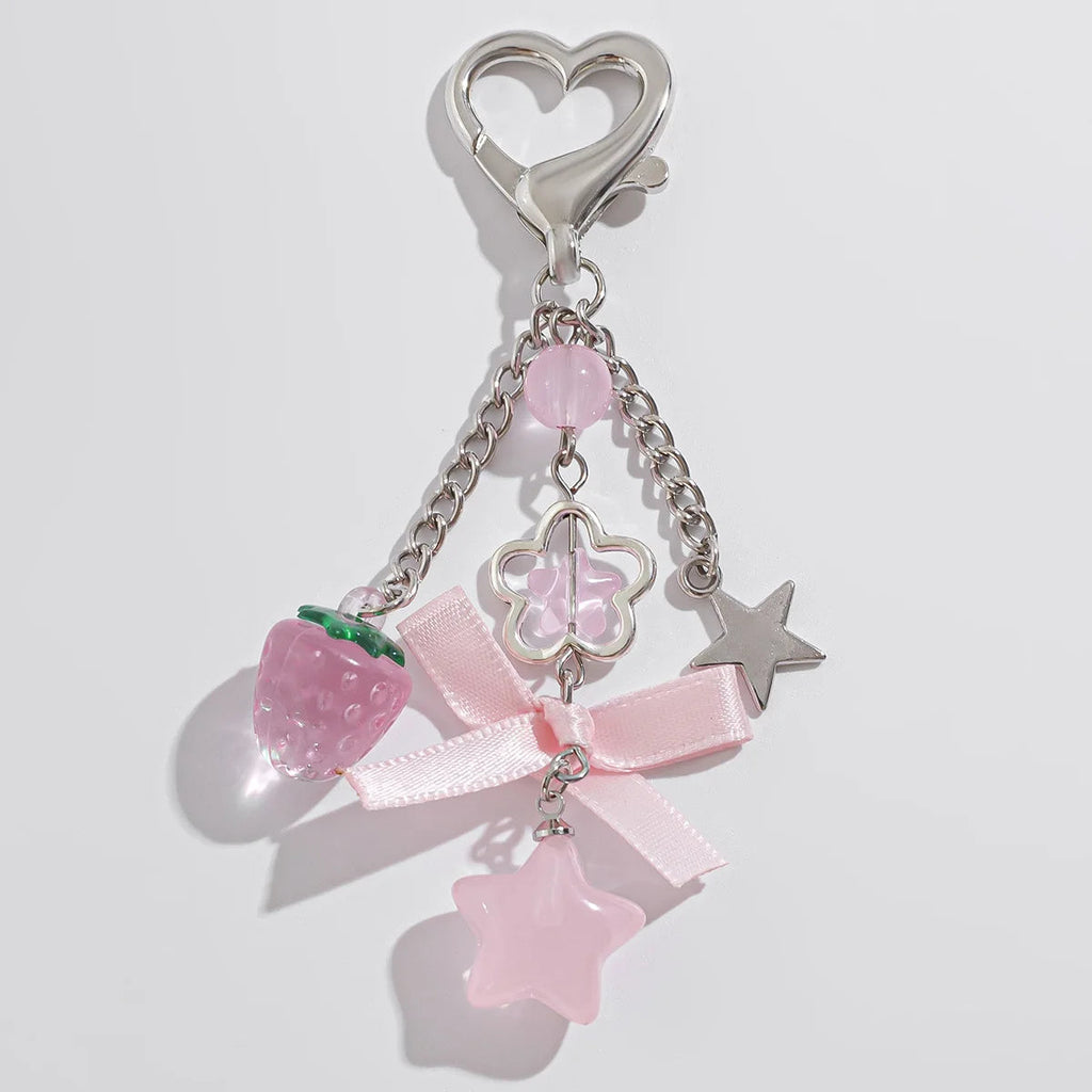 Y2K Fashion Flower Star Love Bow Strawberry Pendant Acrylic Keychain Student Women's Bag Backpack Pants Chain Accessories Econic Blanks