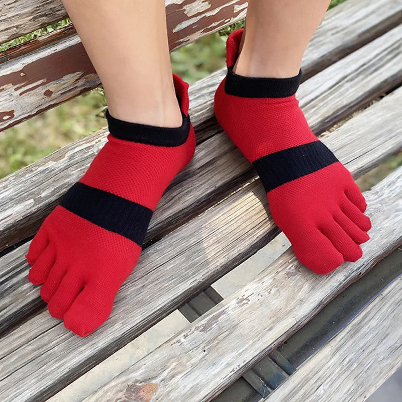 5 Pairs Five Finger Ankle Sport Socks Cotton Mens Striped Mesh Breathable Shaping Anti Friction No Show Socks With Toes EUR39-46 Quick Pick Grocers
