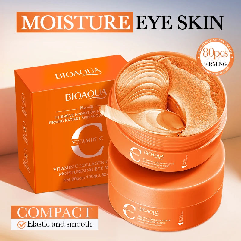 80pcs BIOAQUA Vitamin C Crystal Collagen Eye Mask Anti Dark Circles Whitening Anti-Wrinkles Moisturizing Anti-Aging Eye Patches Quick Pick Grocers