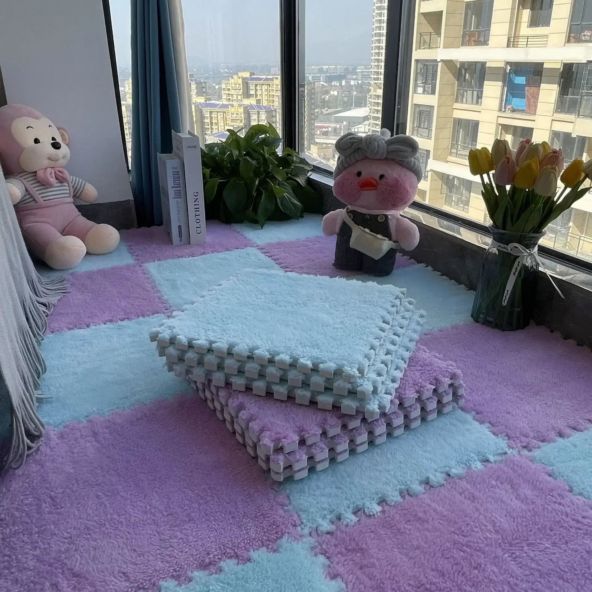 30*30CM Soft Plush Children Kids Rug Play Mat Puzzle Carpet Warm Playmat Interlocking Exercise Tiles Floor Carpet Decoration Mat Quick Pick Grocers