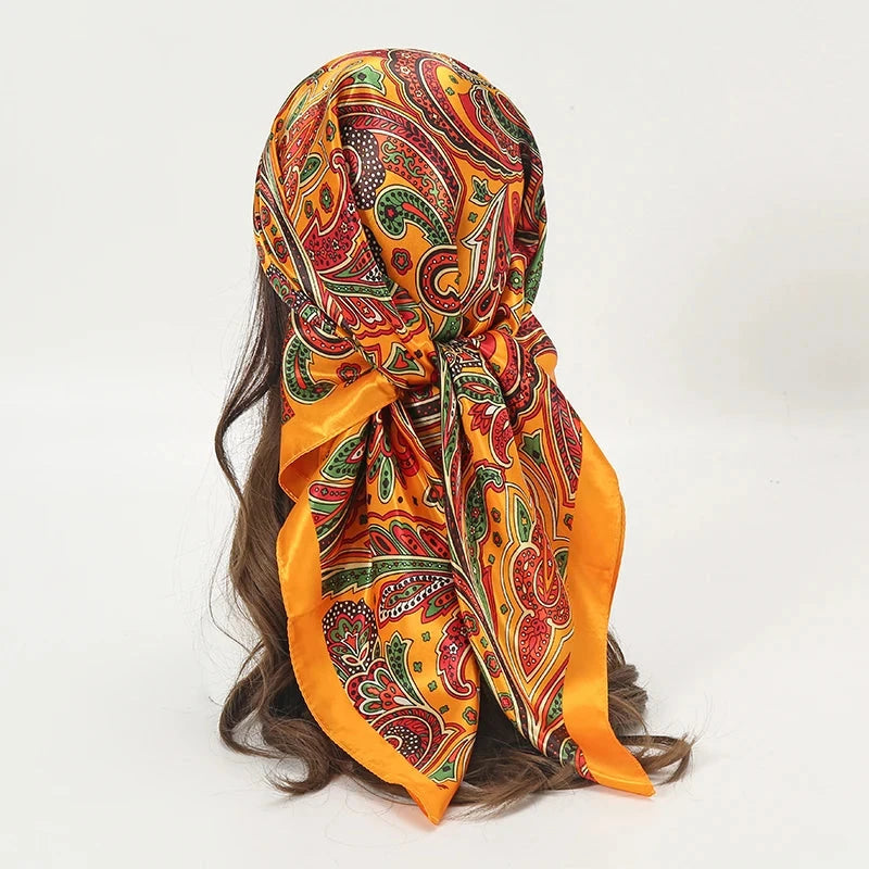 Satin Square Scarf Women Muslim Hijab Elegant 2025 Print Silk Neckerchief Shawl Wraps Headband Handle Hair Accessories Bandana Econic Blanks