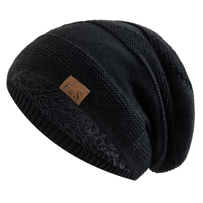 New Unisex Slouchy Winter Hats Add Fur Lined Men And Women Warm Beanie Cap Casual Label Decor Winter Knitted Hats Purest Peak
