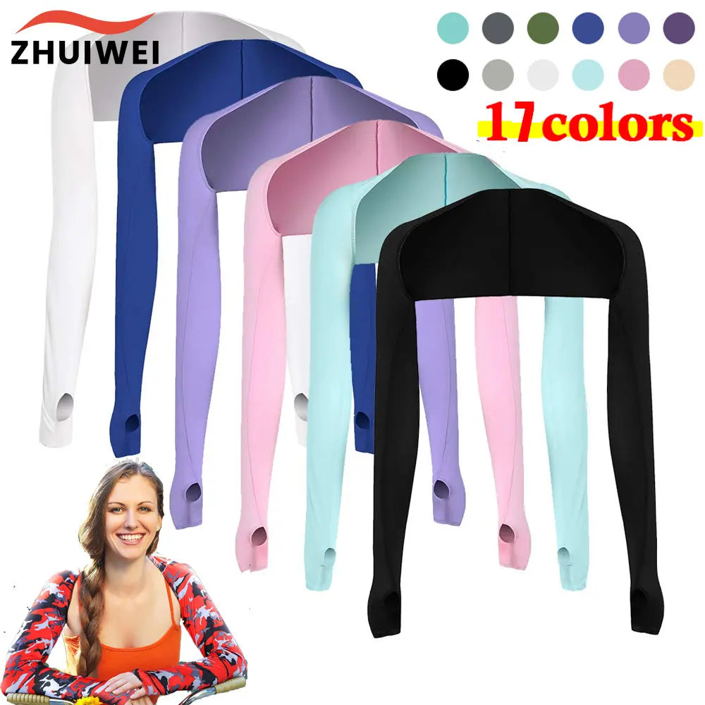 One-piece Ultra-thin Shawl Arm Sleeves Ice Silk Long Gloves Breathable Sun Protection Anti UV Hand Cover Warmer Outdoor Sports Quick Pick Grocers