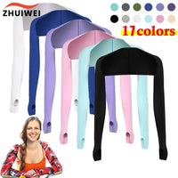 One-piece Ultra-thin Shawl Arm Sleeves Ice Silk Long Gloves Breathable Sun Protection Anti UV Hand Cover Warmer Outdoor Sports Quick Pick Grocers