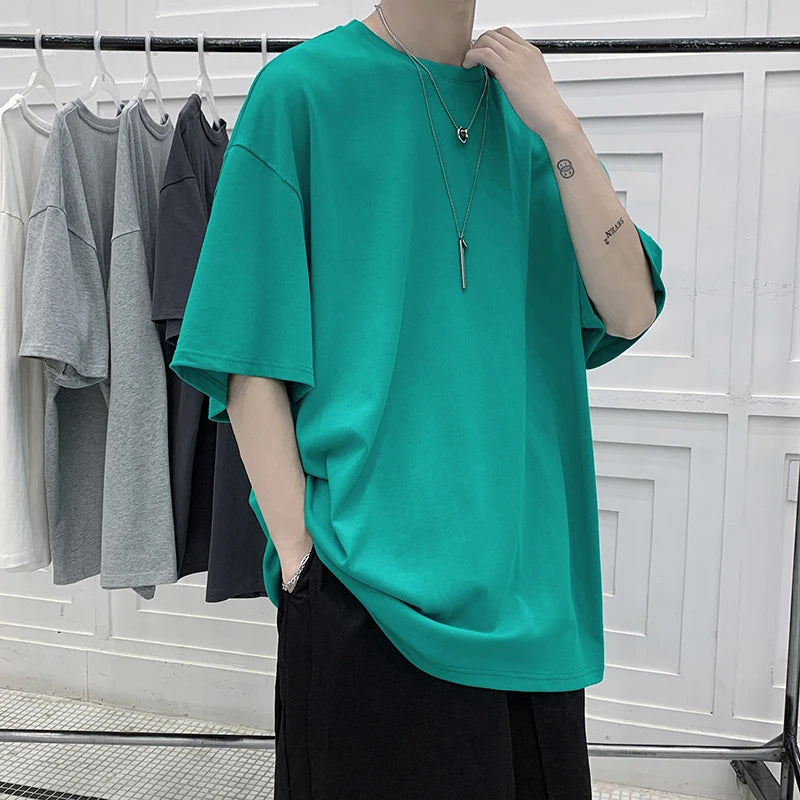 Oversized Summer Short Sleeve Men's T Shirt New Fashion Solid Loose O-Neck T Shirts Mens Cotton Hip Hop Streetwear Top Tees 5XL Quick Pick Grocers