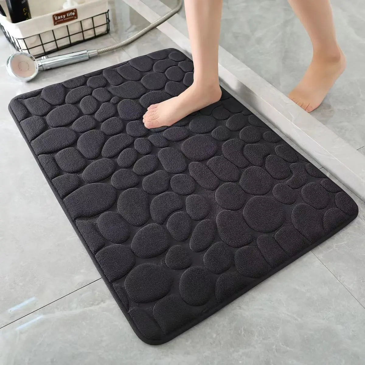3D Non Slip Bathroom Mat Bath Mats Absorbent Doormat Carpet Cobblestone Embossed Door Floor Mats Machine Washable Quick Drying Econic Blanks