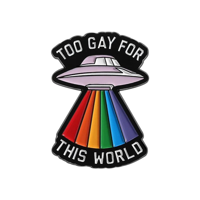 LGBTQ Pride Collect You Are Safe With Me Enamel Pins Rainbow Spaceship UFO Shield Cat Brooches Lapel Badges Jewelry Lover Gifts Quick Pick Grocers