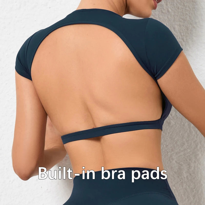 Hearuisavy Summer Sports Shirts Breathable Workout Tops Fitness Sportswear Backless Yoga Clothing Sport Crop Tops Women Gym Top Quick Pick Grocers