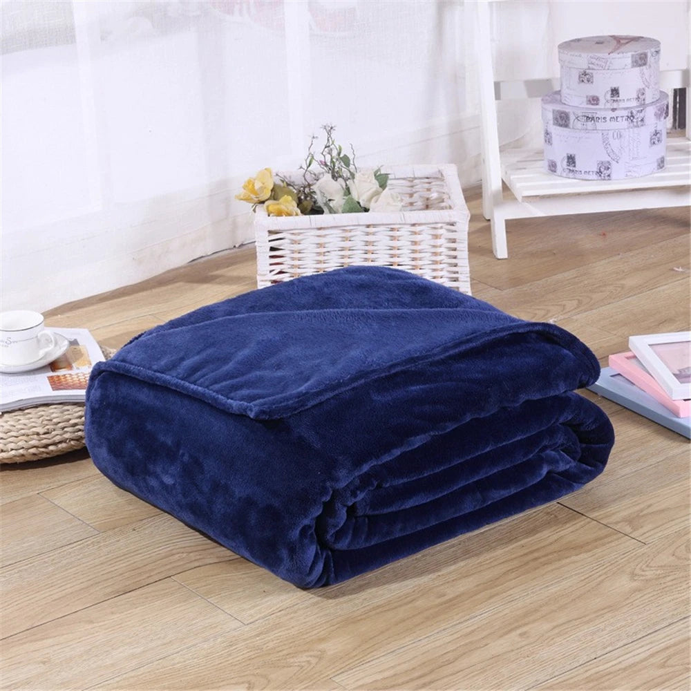 230GSM Coral Fleece Flannel Blankets For Beds Solid Blue Pink Soft Warm Thin Bedspread Sofa Cover Faux Fur Plaid Blanket Purest Peak