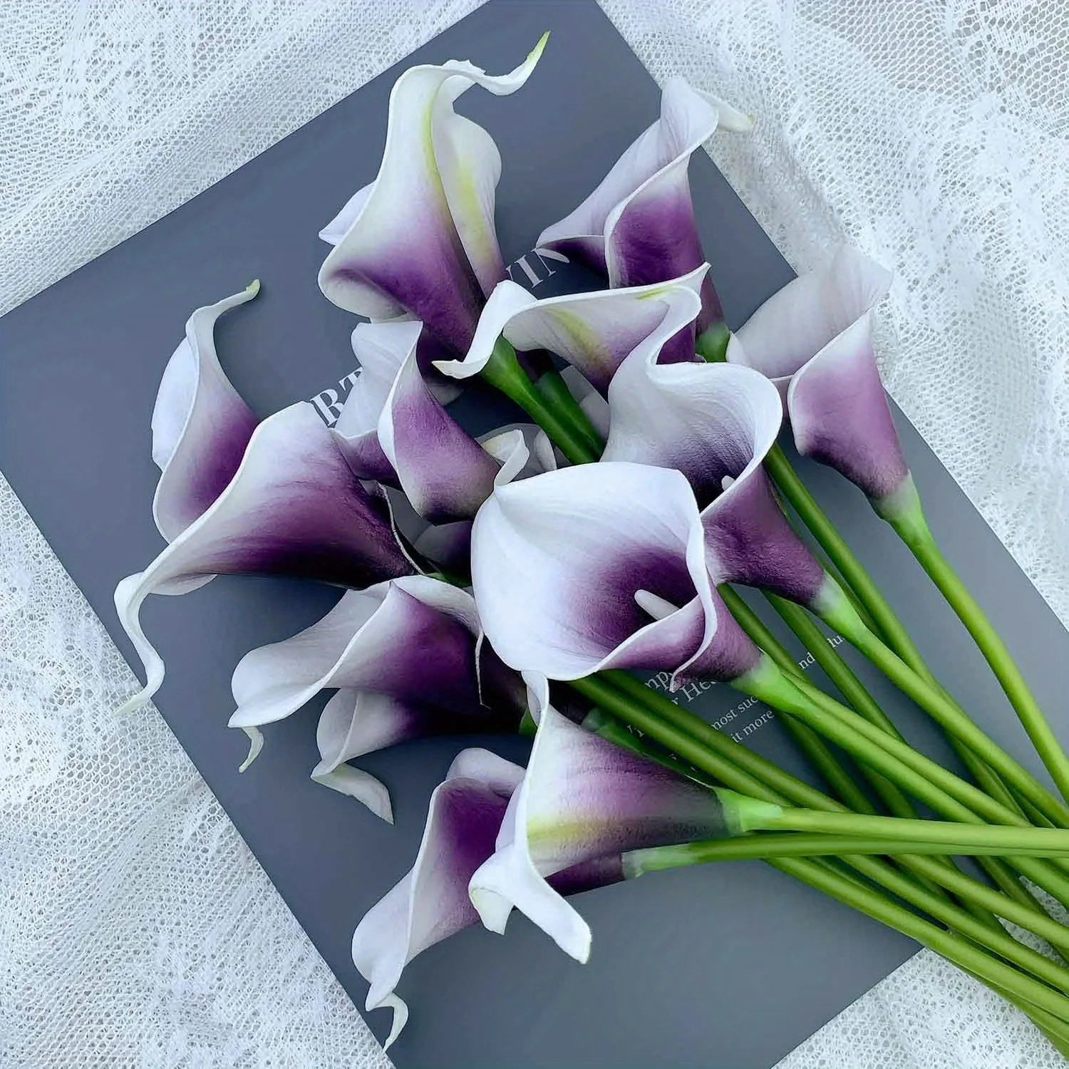 10PCS Artificial Flowers Calla Lily Bouquet for Bridail Fake Flower Mother's Day Easter Wedding Party Home Room Table Decoration Quick Pick Grocers