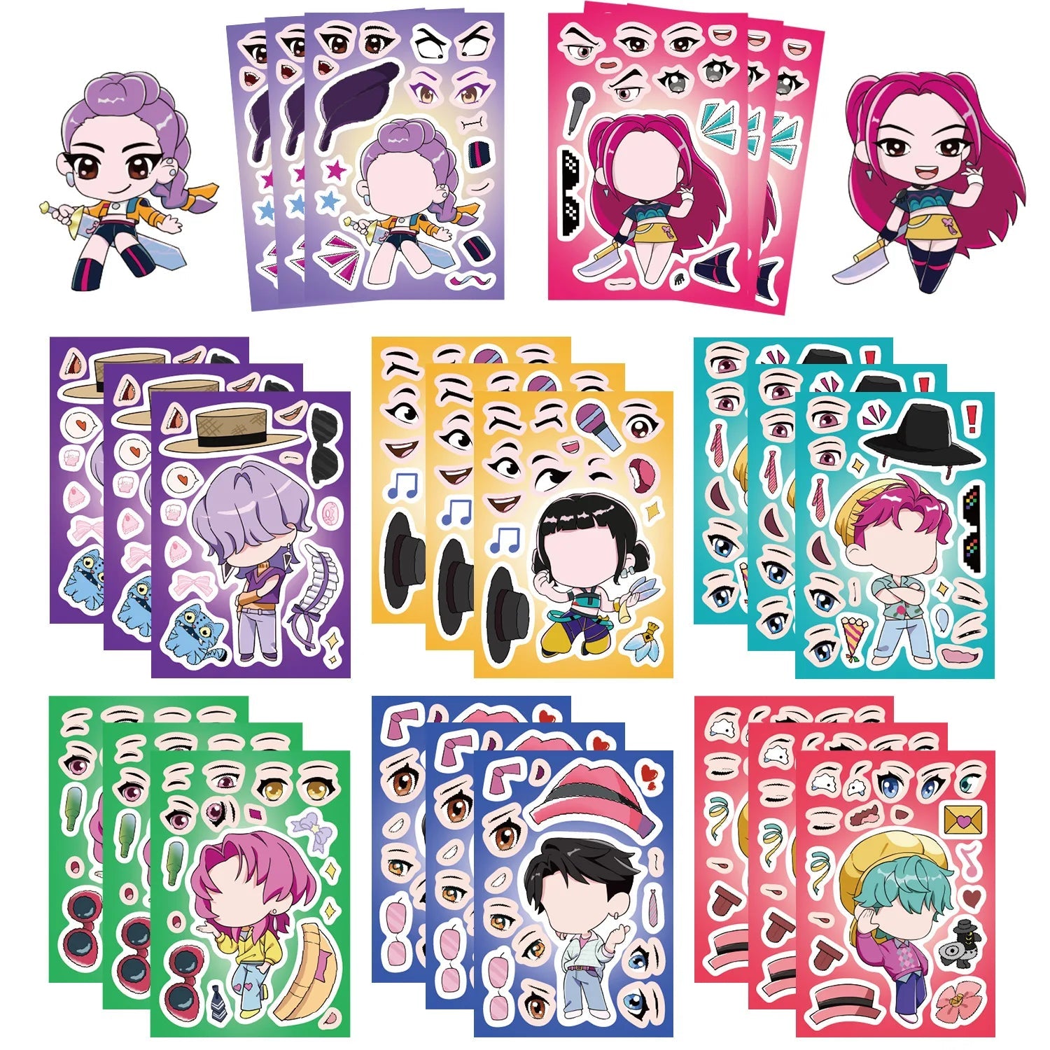 8Sheets Children DIY Puzzle Sticker Games K-POP DEMON HUNTERS Make A Face Funny Assemble Jigsaw Stickers Kids Educational Toys Purest Peak Salt
