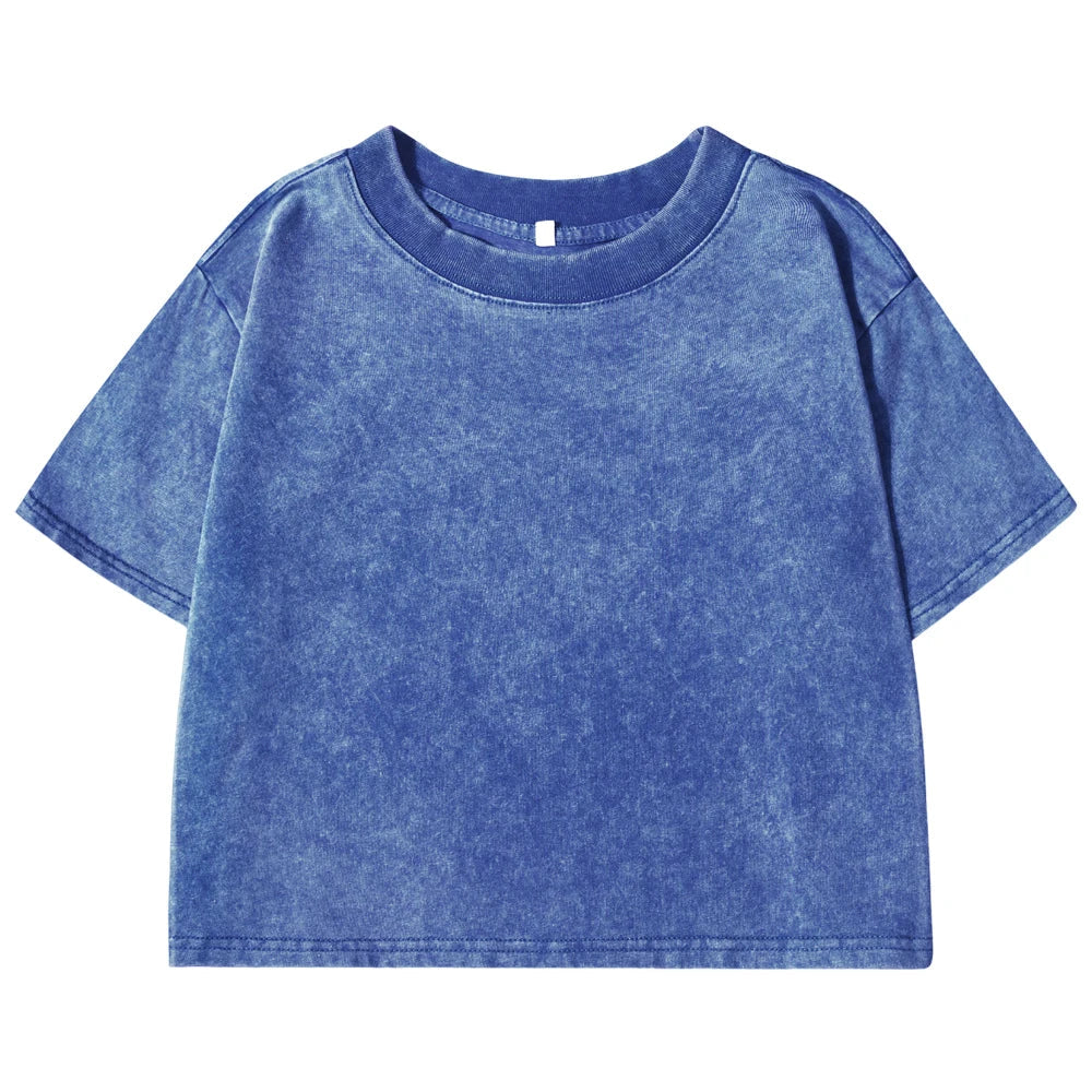 100% Cotton Washed T-Shirts For Women Loose O-Neck Crop Tops Y2k Street Female Clothes Summer Casual Vintage Short Sleeve Tees Quick Pick Grocers