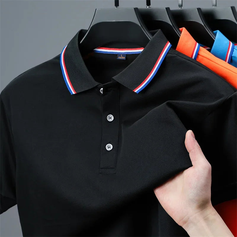 2025 New Men's Casual Solid Color Short Sleeved Polo Shirt Summer Fashionable and Comfortable Versatile Top Quick Pick Grocers