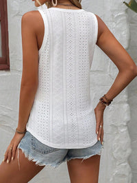 Women's Plain Eyelet Embroidery Button Front Tank Top, Casual Sleeveless Top for Summer, Ladies Hollow Out Tank Top Quick Pick Grocers