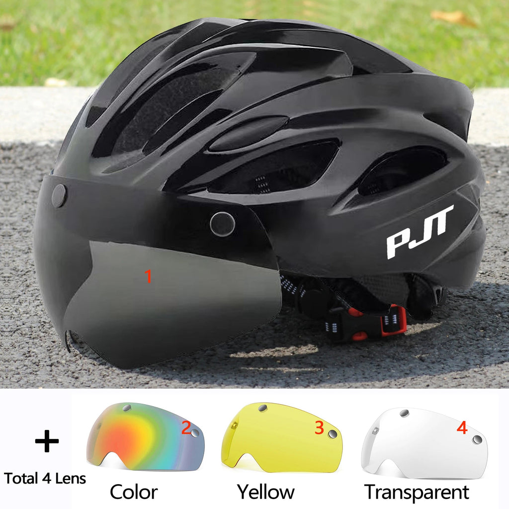 PJT Ultra-Light Magnetic Goggles Bicycle Helmet Lightweight PC Shell & EPS Foam Construction Cycling Helmet MTB Bike Helmet Quick Pick Grocers