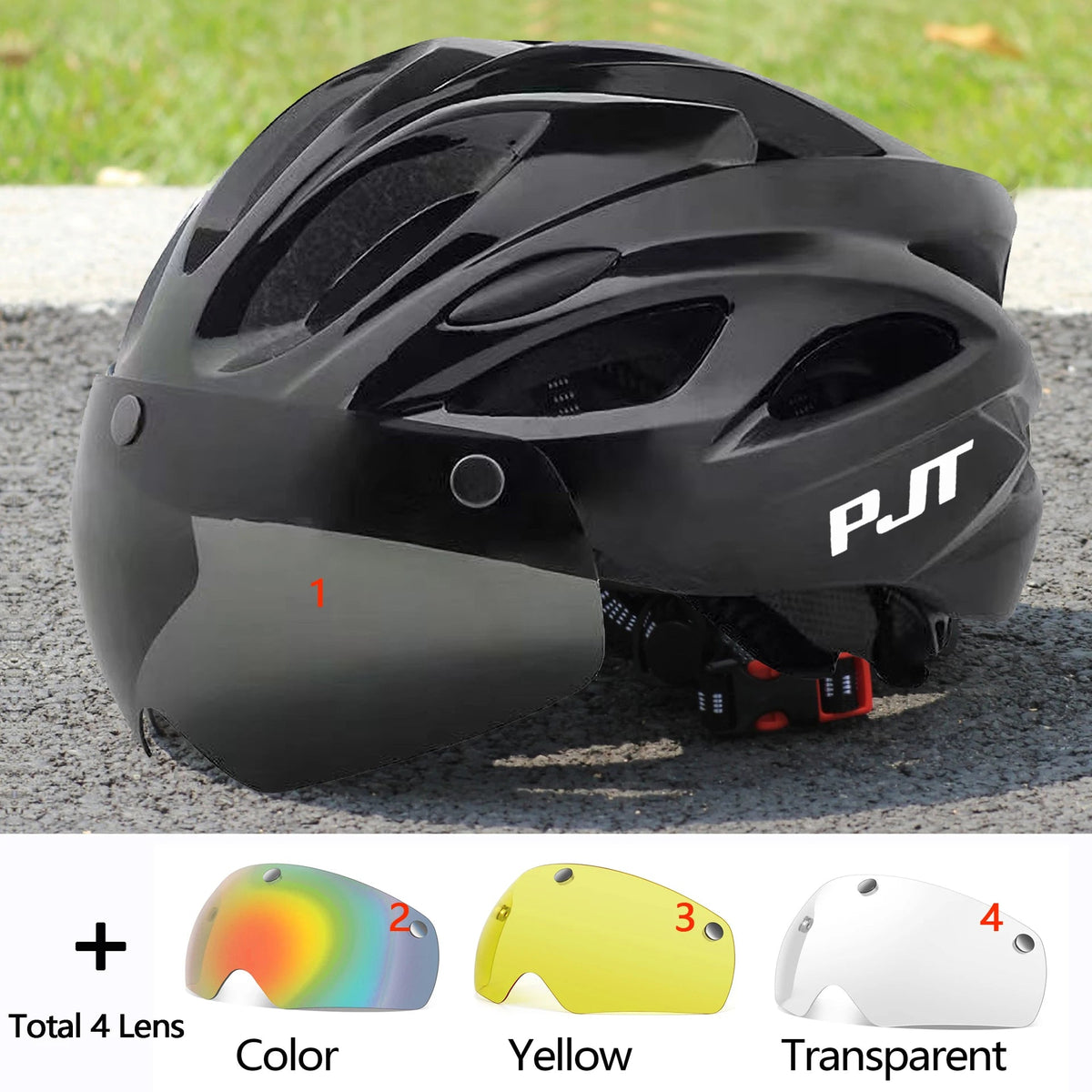 PJT Ultra-Light Magnetic Goggles Bicycle Helmet Lightweight PC Shell & EPS Foam Construction Cycling Helmet MTB Bike Helmet Quick Pick Grocers