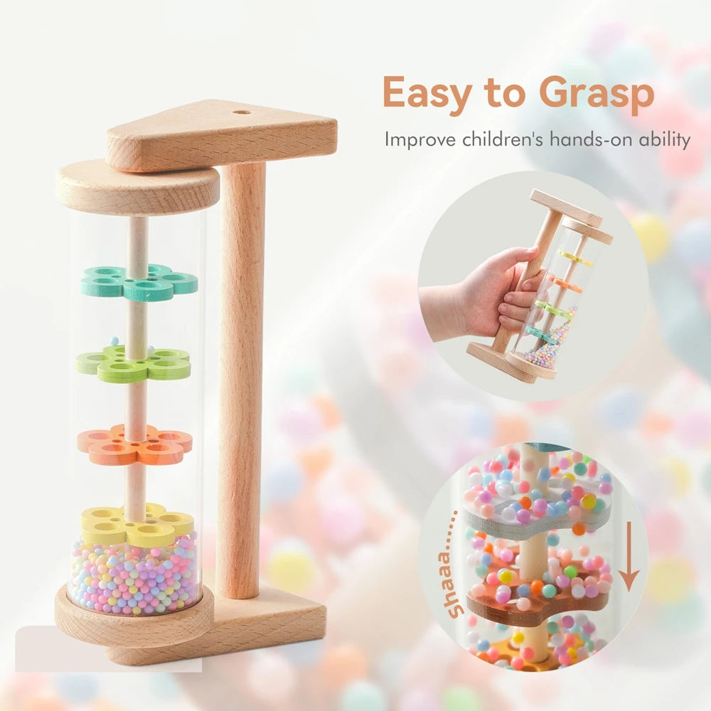 Montessori Rain Stick Toy for Babies Wooden Rainmaker Musical Shaker,Sensory Educational Instrument for Toddlers 6-12 Months Purest Peak